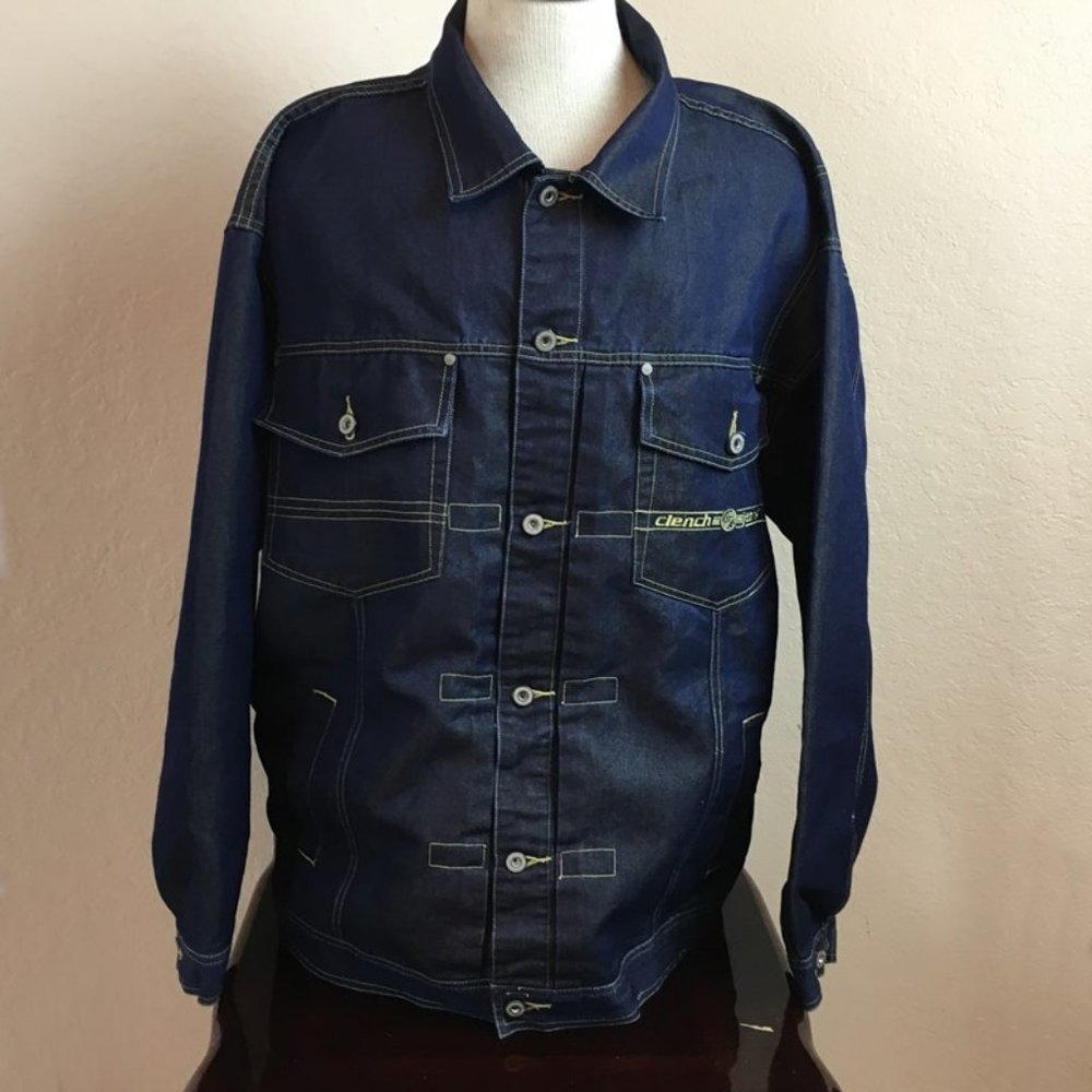 Clench Jeans Men Denim Jacket Size XL Blue Trucker